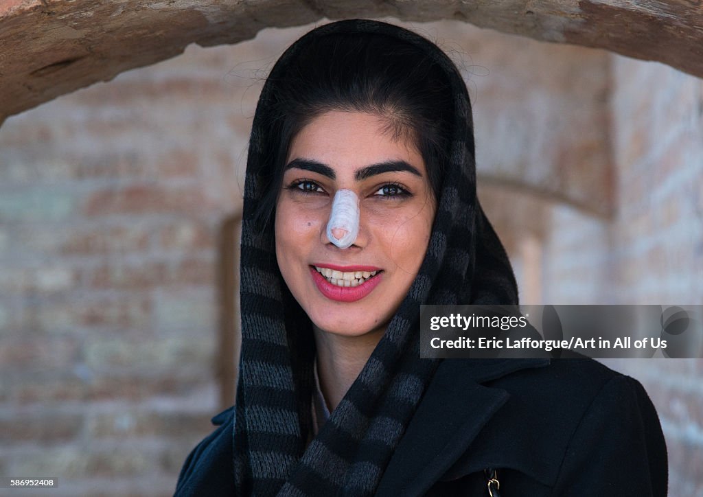 Young Woman After Nose Plastic Surgery, Isfahan Province, Isfahan, Iran