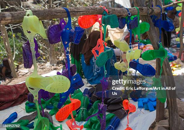 Jelly shoe shop in a market, oromo, sambate, Ethiopia on February 21, 2016 in Sambate, Ethiopia.