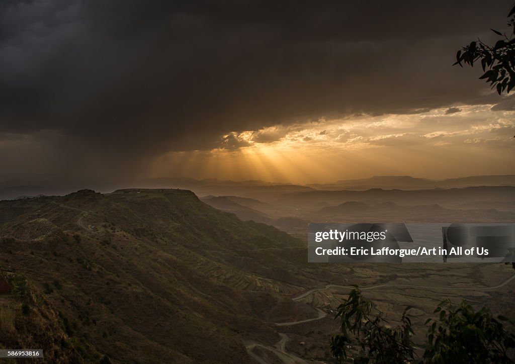 Storm clouds gathering over a valley, Amhara region, Lalibela, Ethiopia