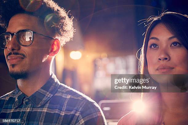 two creative employees watch a presentation - draft combine portraits stock-fotos und bilder