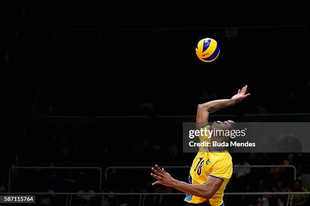 Ricardo Lucarelli of Brazil in action during the men's qualifying volleyball match between Brazil and Mexico on August 7, 2016 in Rio de Janeiro,...