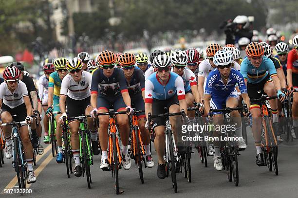 The peloton rides during the Women's Road Race on Day 2 of the Rio 2016 Olympic Games at Fort Copacabana on August 7, 2016 in Rio de Janeiro, Brazil.