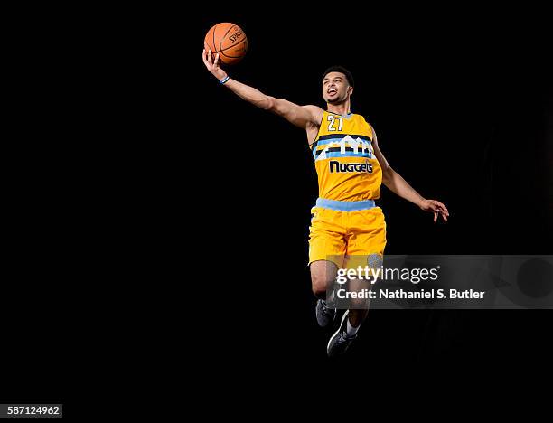 Jamal Murray of the Denver Nuggets poses for a portrait during the 2016 NBA rookie photo shoot on August 7, 2016 at the Madison Square Garden...