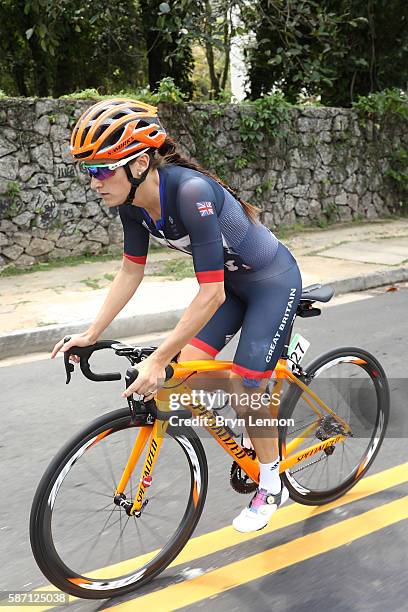 Elizabeth Armitstead of Great Britain rides during the Women's Road Race on Day 2 of the Rio 2016 Olympic Games at Fort Copacabana on August 7, 2016...