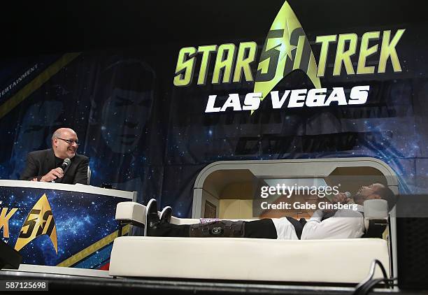 Ian Spelling and actor Anthony Montgomery speak during the 15th annual official Star Trek convention at the Rio Hotel & Casino on August 7, 2016 in...