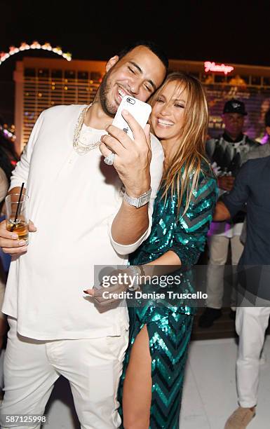 French Montana and Jennifer Lopez attend Jennifer Lopez's birthday at Nobu Villa Atop Nobu Hotel at Caesars Palace on July 24, 2016 in Las Vegas,...