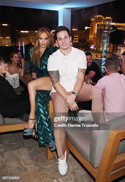 Jennifer Lopez and Casper Smart attend Jennifer Lopez's birthday at Nobu Villa Atop Nobu Hotel at Caesars Palace on July 24, 2016 in Las Vegas,...