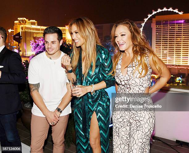 Casper Smart, Jennifer Lopez and Leah Remini attend Jennifer Lopez's birthday at Nobu Villa Atop Nobu Hotel at Caesars Palace on July 24, 2016 in Las...