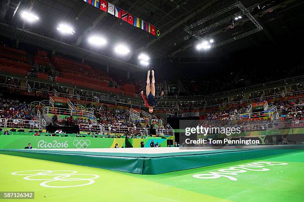 Alexandra Raisman of the United States competes on the floor during Women's qualification for Artistic Gymnastics on Day 2 of the Rio 2016 Olympic...