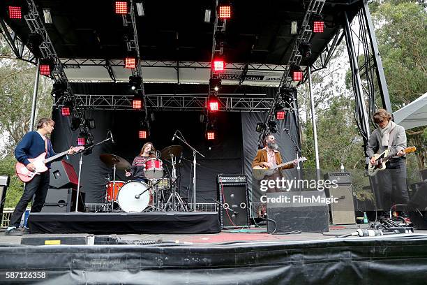 Musicians Charlie Saufley, Meg Baird, Ethan Miller and Noel Von Harmonson of Heron Oblivion perform on the Panhandle Stage during the 2016 Outside...