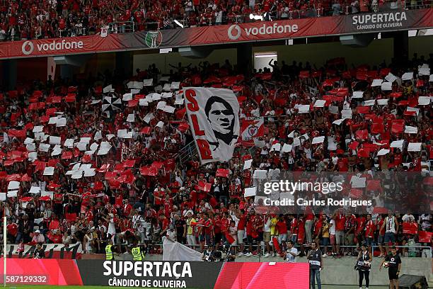 Benfica supporters during the match between SL Benfica v SC Braga for Portuguese Super Cup at Estadio Municipal de Aveiro on August 7, 2016 in...