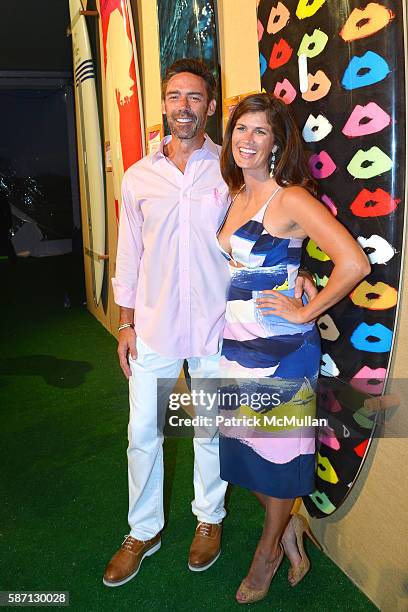 Jason Sehorn and Meghann Gunderman attend the 2016 Hamptons Paddle & Party for Pink Benefiting the Breast Cancer Research Foundation at Fairview on...