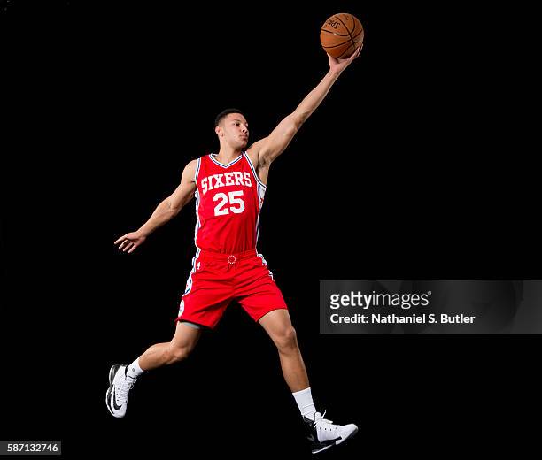 Ben Simmons of the Philadelphia 76ers poses for a portrait during the 2016 NBA rookie photo shoot on August 7, 2016 at the Madison Square Garden...