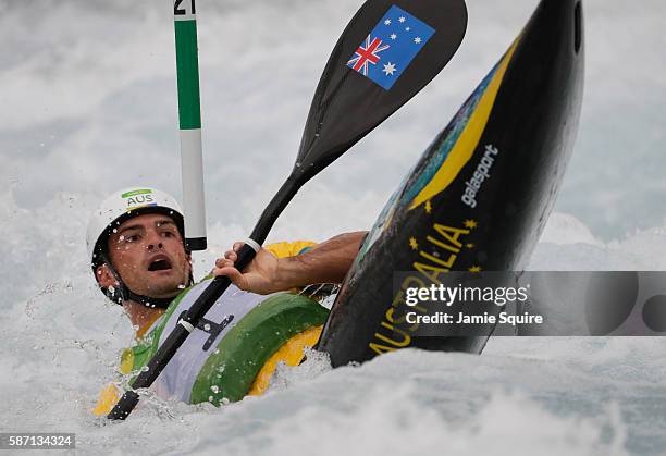 Lucien Delfour of Australia a during the Kayak Men Heats on Day 2 of the Rio 2016 Olympic Games at the Whitewater Stadium on August 7, 2016 in Rio de...