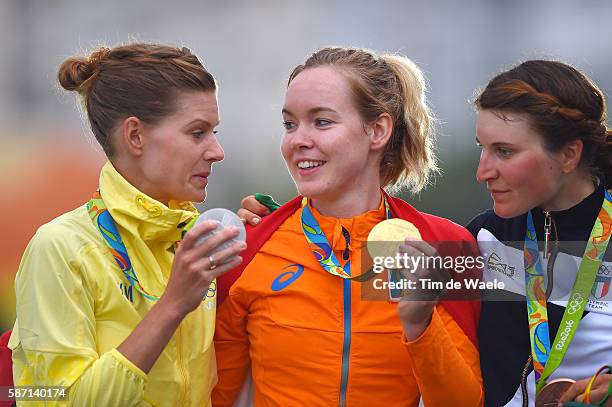 31st Rio 2016 Olympics / Women's Road Race Podium / Emma JOHANSSON Silver Medal / Anna VAN DER BREGGEN Gold Medal / Elisa LONGO BORGHINI Bronze Medal...