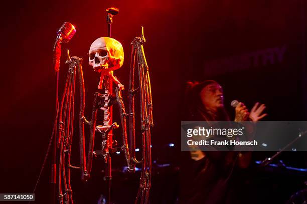 Singer Al Jourgensen of the American band Ministry performs live during a concert at the Huxleys on August 7, 2016 in Berlin, Germany.