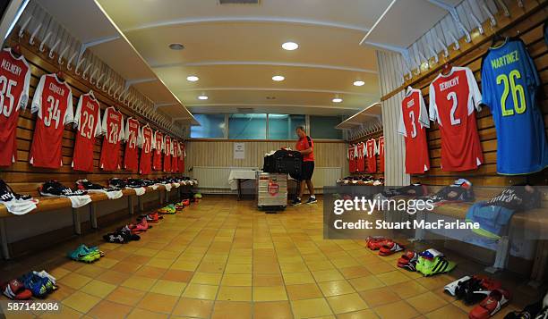 The Arsenal changing room before the pre season friendly between Arsenal and Manchester City at Ullevi on August 7, 2016 in Gothenburg, Sweden.