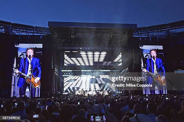 Rusty Anderson, Abe Laboriel, Jr., Paul McCartney, and Brian Ray perform in concert at MetLife Stadium on August 7, 2016 in East Rutherford, New...