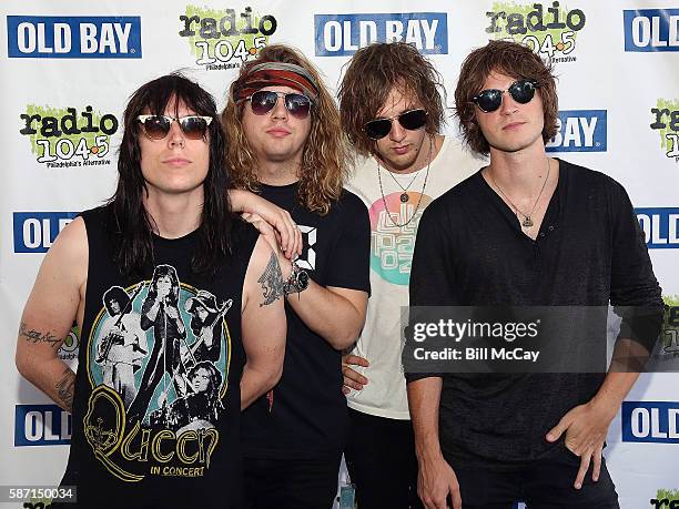 Luke Spiller, Adam Slack, Gethin Davies and Jed Elliott of The Struts pose at the Radio 104.5 Block Party August 7, 2016 in Philadelphia,...