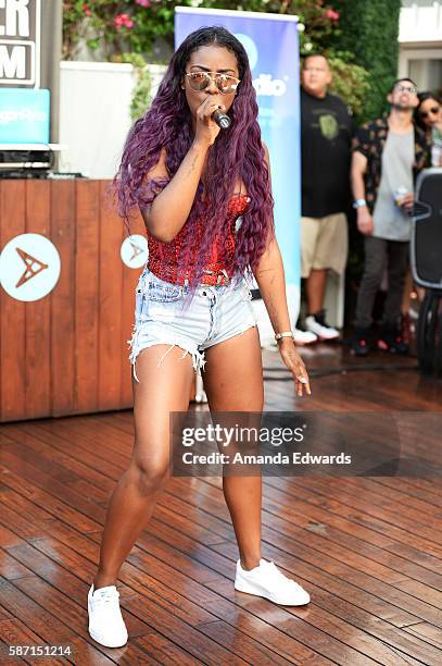 Singer Justine Skye performs at the NextRadio App Summer Pool Party Series with Kid Ink and Justine Skye at Mondrian Los Angeles on August 7, 2016 in...