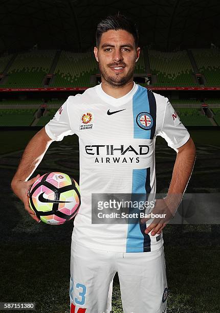 Bruno Fornaroli of Melbourne City poses during a Melbourne City FC A-League media session at AAMI Park on August 8, 2016 in Melbourne, Australia....