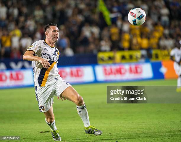 Robbie Keane of Los Angeles Galaxy during Los Angeles Galaxy's MLS match against the New York Red Bulls at the StubHub Center on August 7, 2016 in...