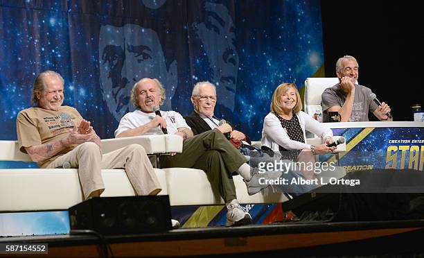 Actors Bobby Clark, Clint Howard, Jack Donner and Sandy Gimpel on day 5 of Creation Entertainment's Official Star Trek 50th Anniversary Convention at...