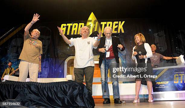 Actors Bobby Clark, Clint Howard, Jack Donner and Sandy Gimpel on day 5 of Creation Entertainment's Official Star Trek 50th Anniversary Convention at...