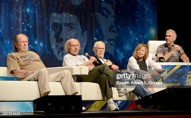 Actors Bobby Clark, Clint Howard, Jack Donner and Sandy Gimpel on day 5 of Creation Entertainment's Official Star Trek 50th Anniversary Convention at...