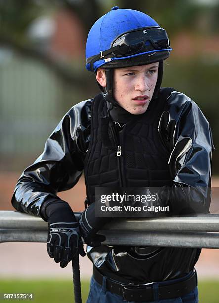 Ben Allen is seen during the Cranbourne barrier trials on August 8, 2016 in Cranbourne, Australia.