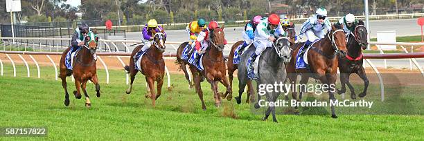 She's Just Lika ridden by Jarrod Fry wins Vetta Spaghetti BM58 Handicap at Swan Hill Racecourse on August 08, 2016 in Swan Hill, Australia.