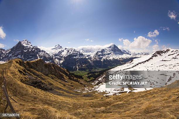 wide angle of swiss alps - schreckhorn stock pictures, royalty-free photos & images