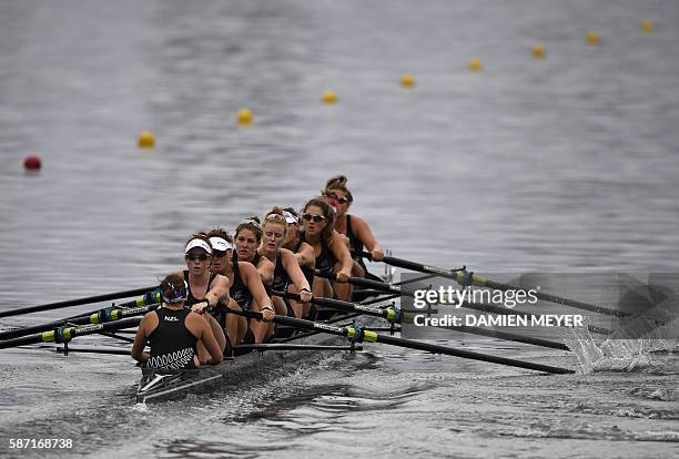 New Zealand's Kayla Pratt, New Zealand's Rebecca Scown, New Zealand's Ruby Tew, New Zealand's Kelsey Bevan, New Zealand's Grace Prendergast, New...