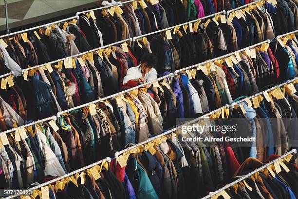 The coat check at the Jacob K. Javits Convention Center or Javits Center in New York City, 1992.