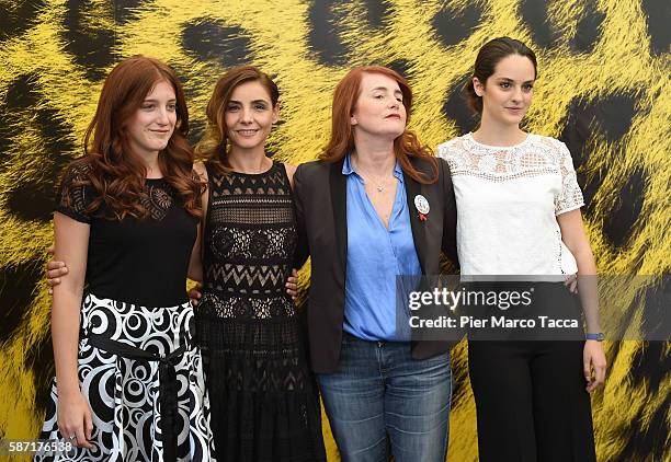 Naomi Armager, Clotilde Courau, Marie-Castille Mention-Schaar attend 'Le ciel attendra' photocall during the 69th Locarno Film Festival on August 8,...