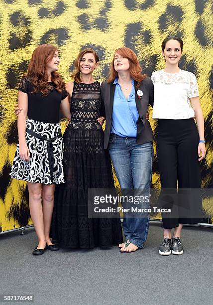 Naomi Armager, Clotilde Courau, Marie-Castille Mention-Schaar attend 'Le ciel attendra' photocall during the 69th Locarno Film Festival on August 8,...