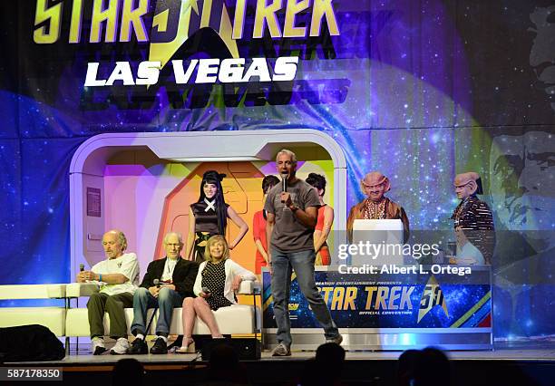 Actors Clint Howard, Jack Donner,Sandy Gimpel and critic/moderator Scott Mantz on day 5 of Creation Entertainment's Official Star Trek 50th...