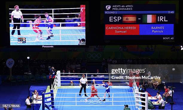 Rio , Brazil - 8 August 2016; Paddy Barnes of Ireland, right, in action against Samuel Carmona Heredia of Spain during their Light-Flyweight...