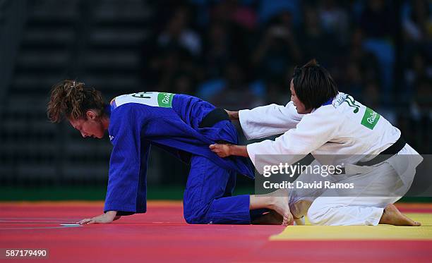 Kaori Matsumoto of Japan competes against Automne Pavia of France in the Women's -57 kg Judo quarterfinal on Day 3 of the Rio 2016 Olympic Games at...