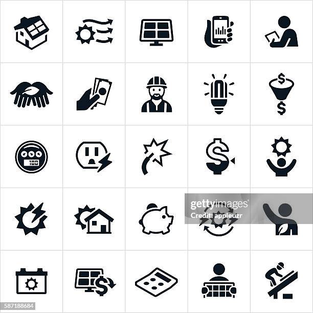 ilustraciones, imágenes clip art, dibujos animados e iconos de stock de iconos de energía solar - energía solar