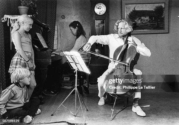 Instinctotherapy Guy Claude Burger here with his wife and children in their castle near Bordeaux, Gironde, France, 1983.