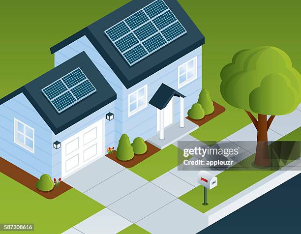ilustrações de stock, clip art, desenhos animados e ícones de solar home illustration - painel solar