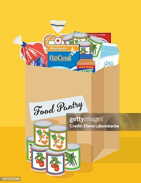 lebensmittelbank-spendenkonzept - wohltätigkeitsaktion stock-grafiken, -clipart, -cartoons und -symbole