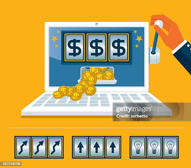 online gambling concept - slot machine vector stock illustrations
