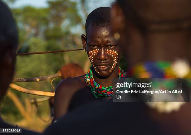 Whipper make up during bull jumping ceremony in hamer tribe, omo valley, turmi, Ethiopia on March 12, 2016 in Turmi, Ethiopia.