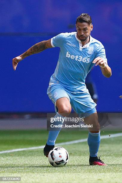 Geoff Cameron of Stoke City during the pre-season friendly match between Hamburger SV and Stoke City at Volksparkstadion on August 6, 2016 in...