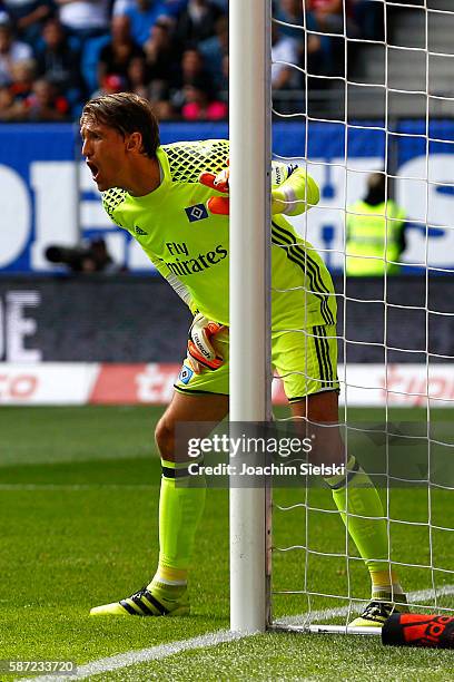 Rene Adler of Hamburg during the pre-season friendly match between Hamburger SV and Stoke City at Volksparkstadion on August 6, 2016 in Hamburg,...