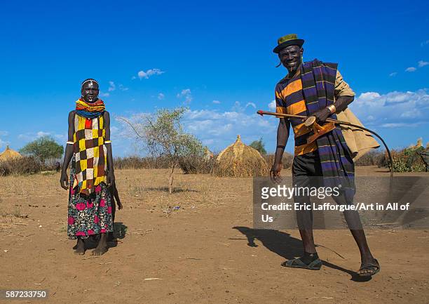 Murle tribe couple in a village, omo valley, kangate, Ethiopia on March 15, 2016 in Kangate, Ethiopia.