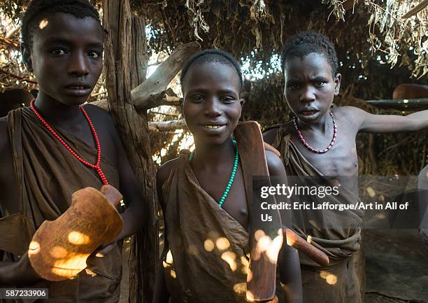 Circumcised boys from the dassanech tribe staying together until they are healed, omo valley, omorate, Ethiopia on March 16, 2016 in Omorate,...
