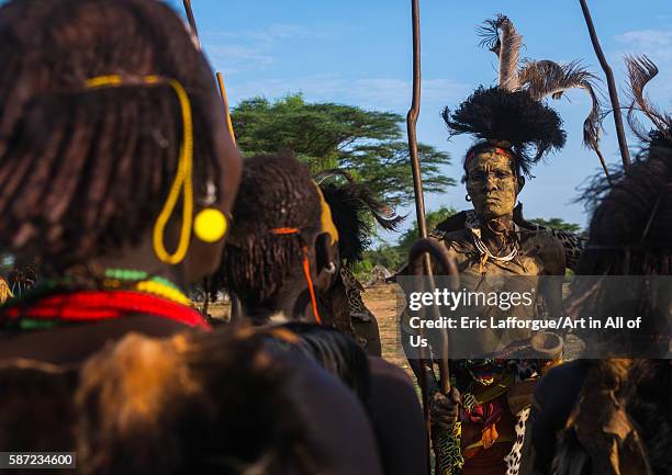 Dassanech men and women during dimi ceremony to celebrate circumcision of teenagers, omo valley, omorate, Ethiopia on March 21, 2016 in Omorate,...